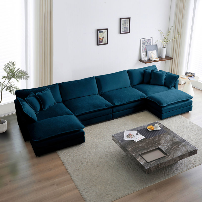 Canapé modulaire confortable avec méridienne réversible et méridienne bleue en forme de U respirant, sièges doubles supplémentaires