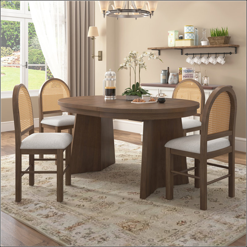 Ensemble de table de salle à manger extensible 5 pièces avec 4 chaises rembourrées Retro