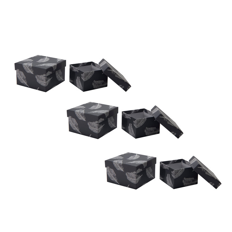 Haight S/2 Square Nesting Boxes Gray Feathers - Set Of 6