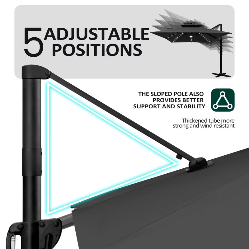 154'' X 116'' Rectangular Outdoor Solar Led Cantilever Patio Umbrella, Counter Weights Included, Noir