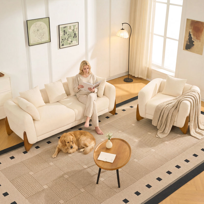 Canapé Cloud en bouclette de style moderne du milieu du siècle, 203 cm (80 po), canapé 3 places rembourré à assise profonde, coussins assortis, pour chambre, bureau, appartement, blanc