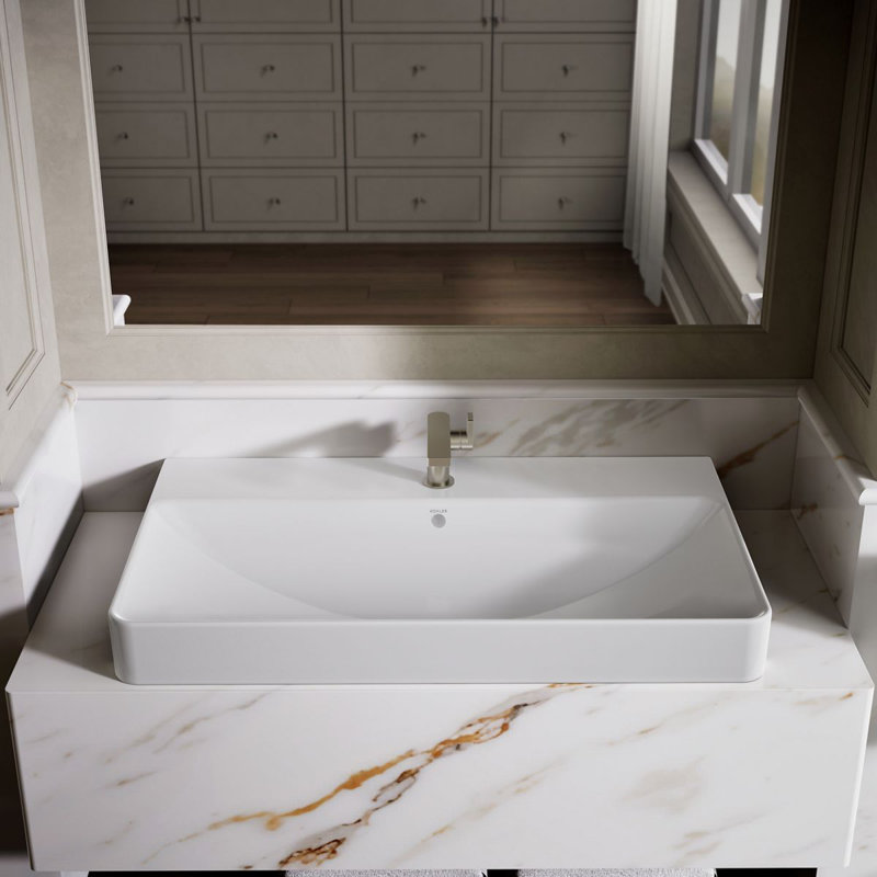 Vox Rectangle Vessel Bathroom Sink with Single Faucet Hole