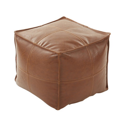 Vintage Inspired Faux Leather Patchwork Pouf by Saro