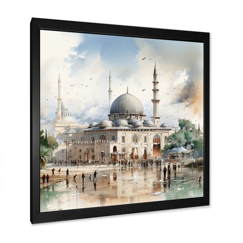 Art mural, "Mosquée", H 36 po x l 36 po x P 1,5 po, Cadre simple noir