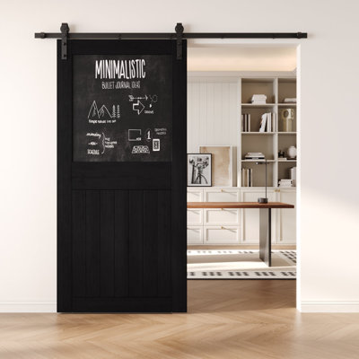 42x84 Black Color Top Chalkboard Panel Design Finished Unassembled Solid Wood Sliding Barn Door Only