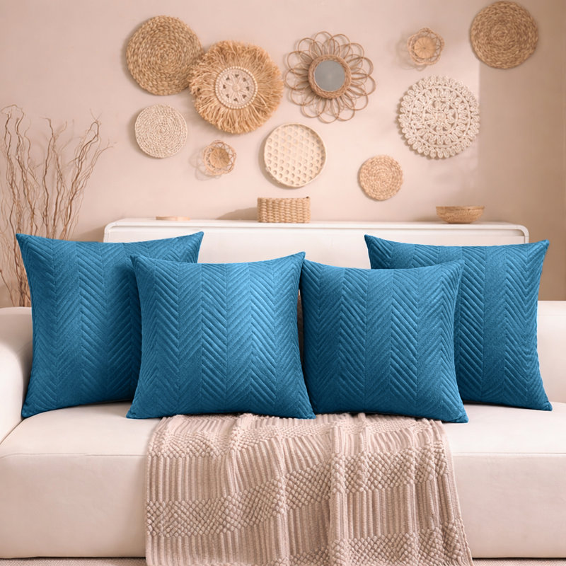 Aspire Homeware Embossed Square Velvet Cushion Cover, Pack of 4, Teal