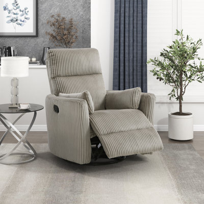 Brinsley 34" Modern Corduroy Swivel Glider Reclining Chair with 360° Swivel, Elevated Fabric Channels & 2 Lumbar Pillows