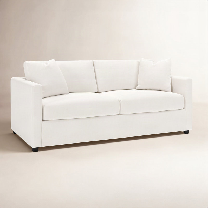 Godwin 75" Upholstered Sofa, Drusky Moonglow Sustain® Basketweave