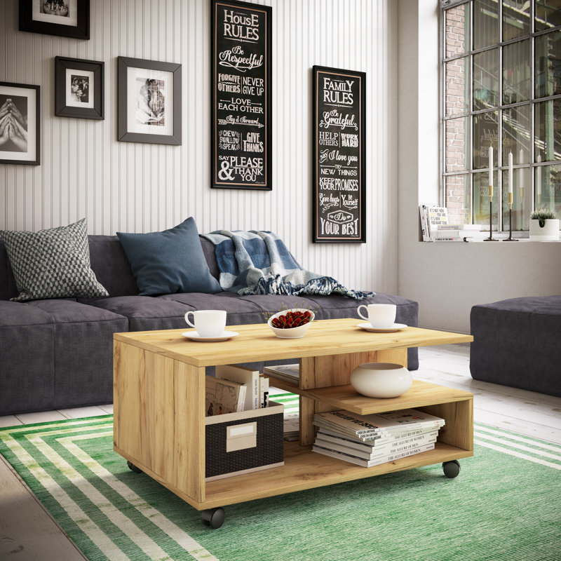 Rashanda Coffee Table with Storage, Oak Wood