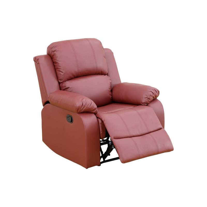 Manual Leather Recliner Chair Sofa, Red