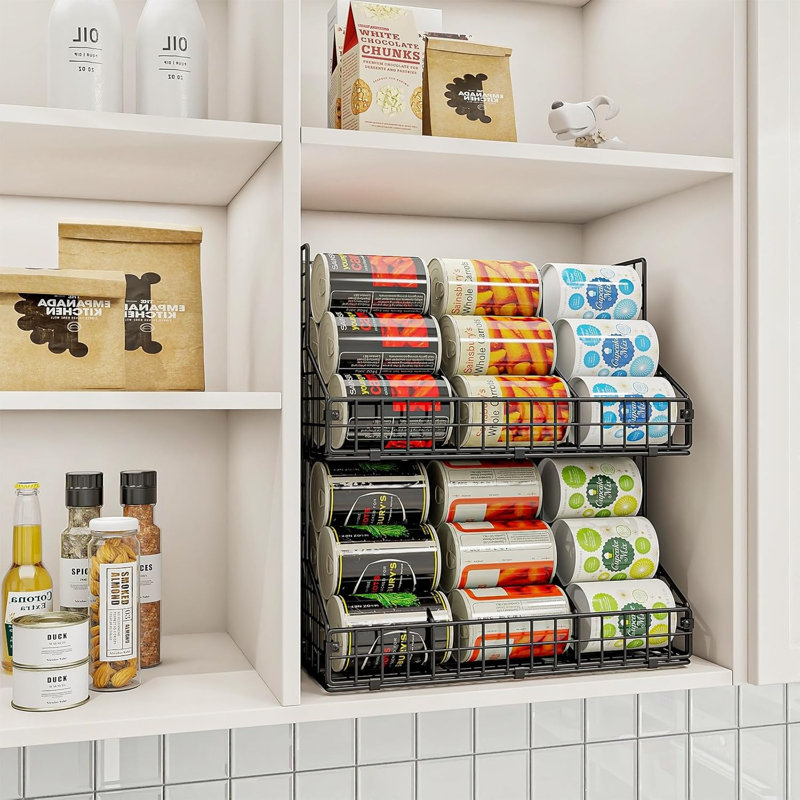 2-in-1 Stackable Can Organizer with Adjustable Dividers – Wall Mount & Cabinet Storage Rack for Pantry, Kitchen, Office