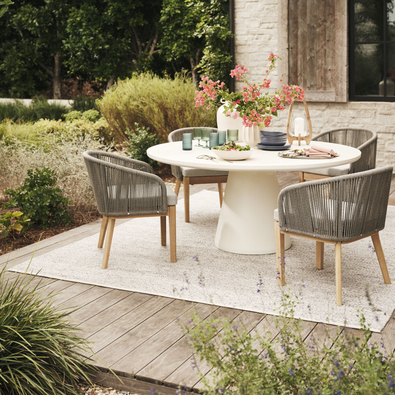 Delijah Round Outdoor Dining Table , 63'' in. W 63'' in. D, Bone