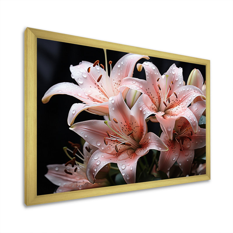 Coral Lilies Whispering Lilies Black, reproduction d'art sur toile, H 16 po x l 32 po x P 1 po, Cadre doré simple