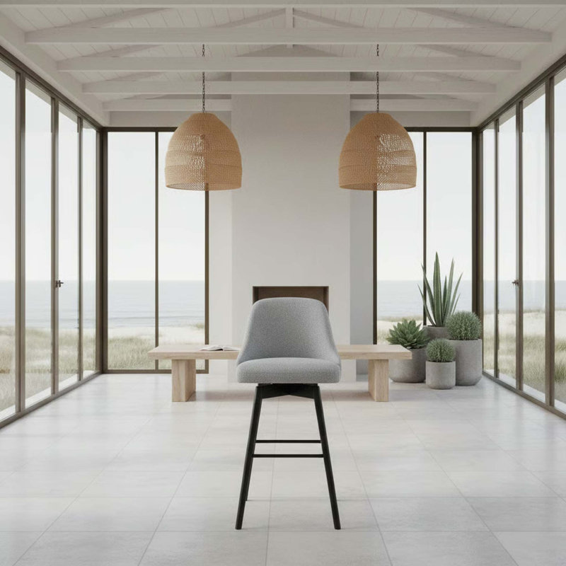 Ergonomic Swivel Counter Stool with Supportive Back, Light Grey Seat/ Black Frame