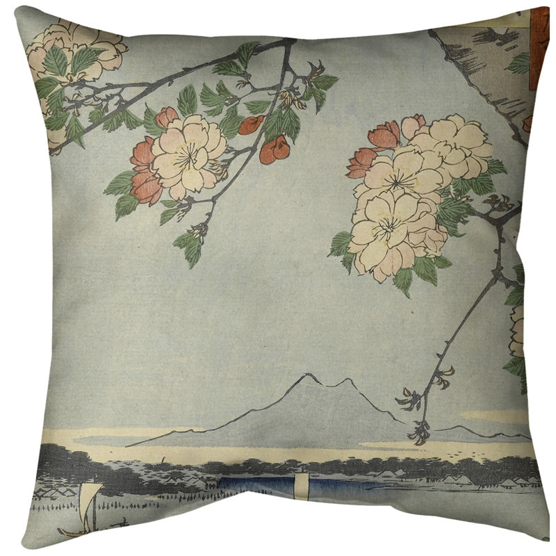 Housse de coussin Blossoms over the River, 20 po x 20 po, Rouge, Polyester filé