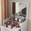 Meuble-lavabo 3 en 1 avec miroir à plateau rabattable, petit ensemble de coiffeuse avec dessus en verre visible