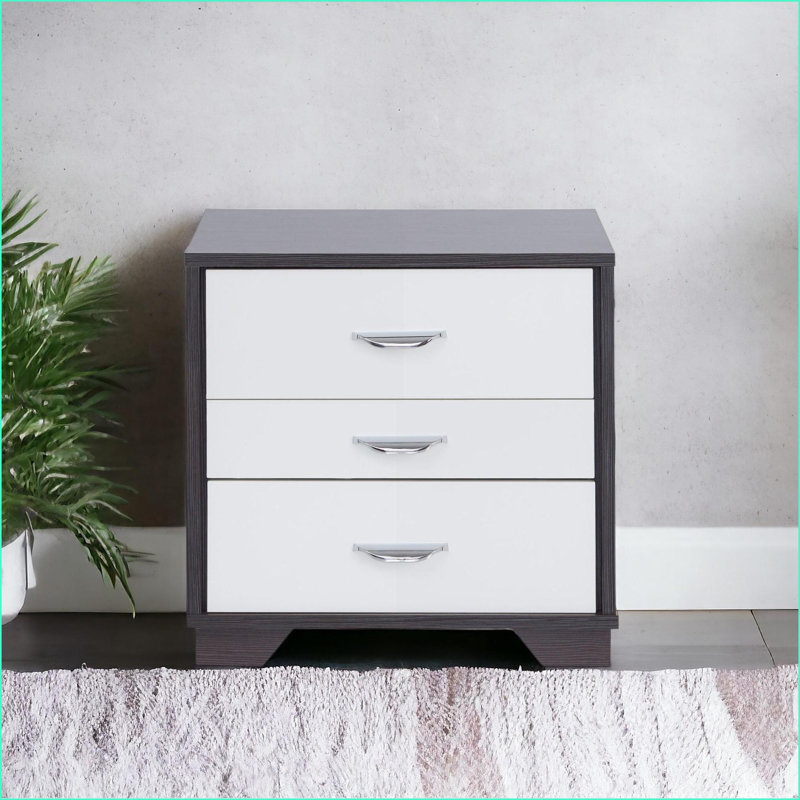 Eloy White and Black 3-Drawer Contemporary Nightstand
