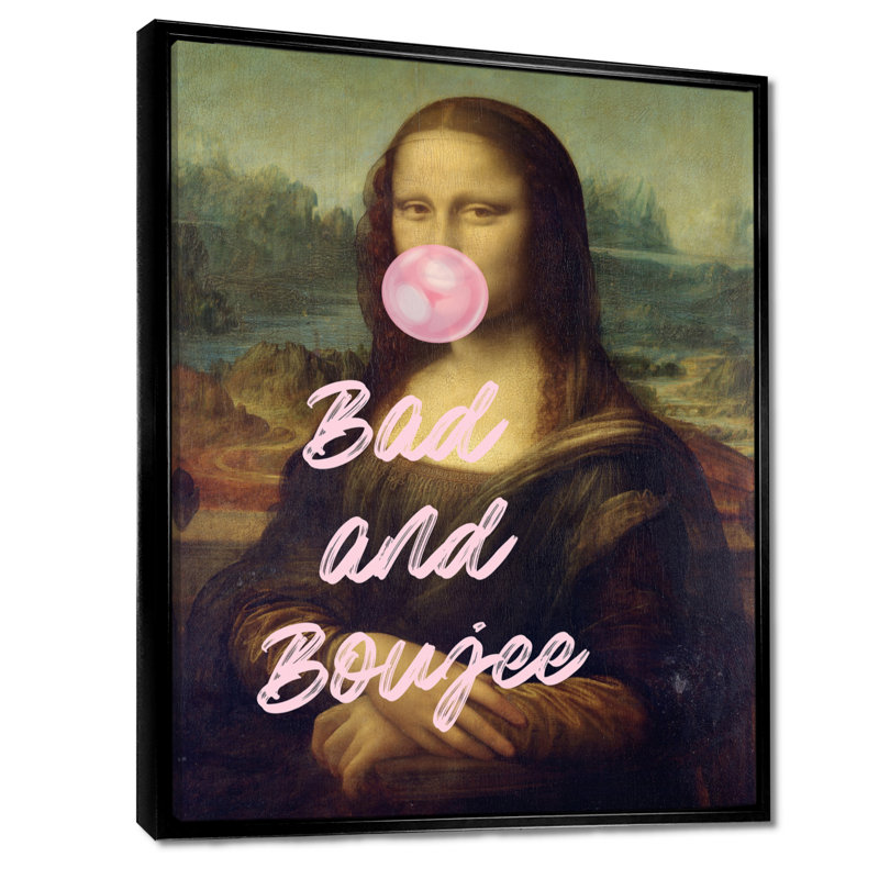 «Bad And Boujee Mona Lisa Pop Art», décoration murale femme Pop Art, Cadre flottant noir, H 44 po x l 34 po