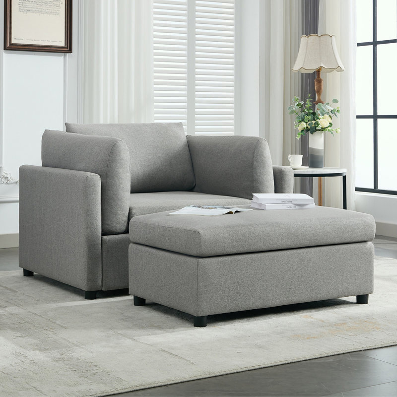 Fauteuil surdimensionné avec repose-pieds et tabouret, Gris clair