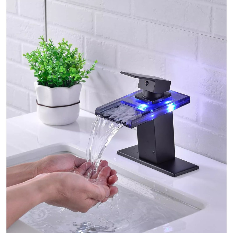 Robinet de lavabo de salle de bain à DEL, robinet de meuble-lavabo monotrou noir mat