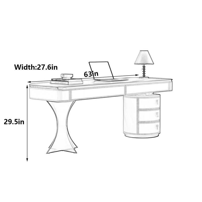 Bureau en noyer moderne moderne, H 29,5 po x l 63 po x P 27,6 po