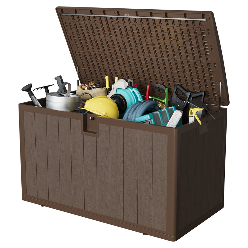 130 Gallon Waterproof Outdoor Storage Box with Lockable Lid, Resin Deck Box Patio Storage Bin for Cushions, Garden Tools & Pool Accessories, Indoor & Outdoor Plastic Chest, Brown