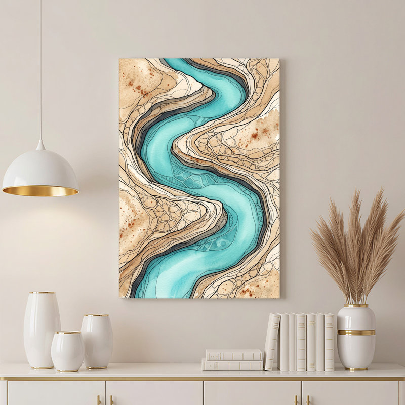 Winding Turquoise River Flowing Through Brown Terrain Canvas Wall Art, 48"H x 32"W