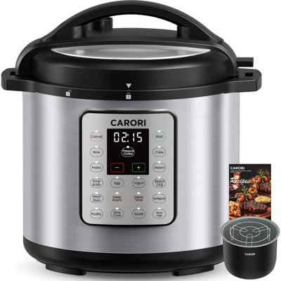 8Qt Silver Electric Pressure Cooker, 12-in-1 Multi Cooker, Stainless Steel Pot, Safe Venting & Recipe Book
