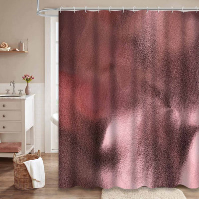 Rose Metal Pink Foil Fabric Leather Gold Shower Curtain with 12 Hooks
