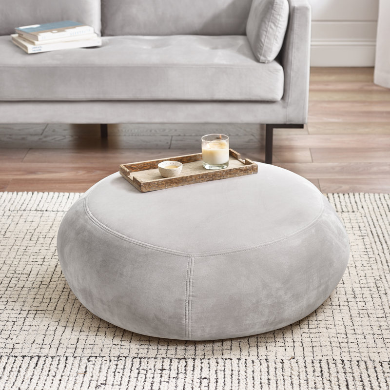 Puchta Luxury Velvet Extra Large Footstool - Simple Flat Top Cushion Pouffe with Hidden Feet, Beige