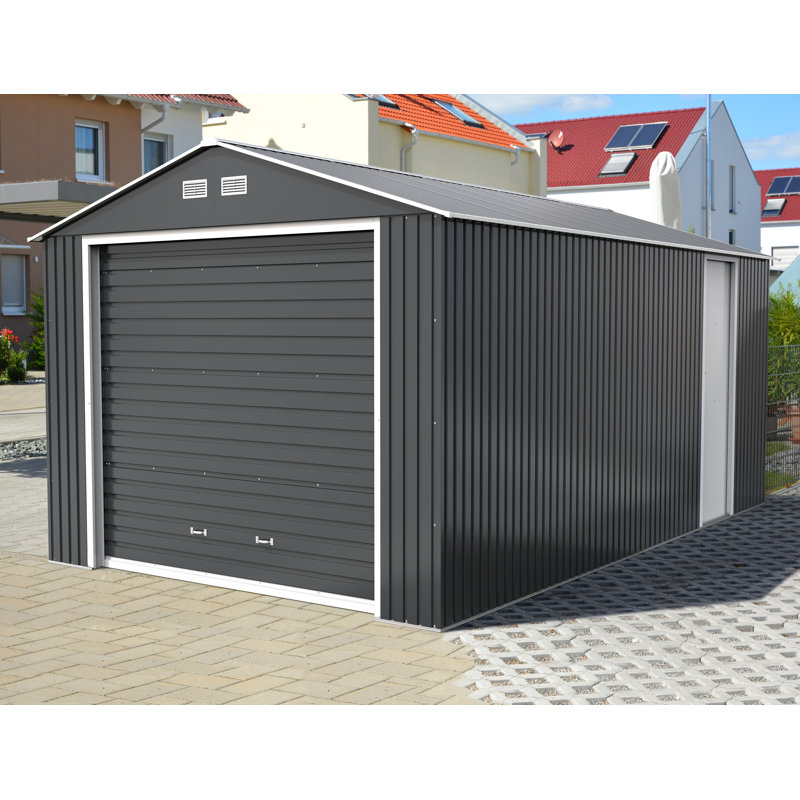 Duramax Dark Gray 12' x 26' Metal Garage with White Trim