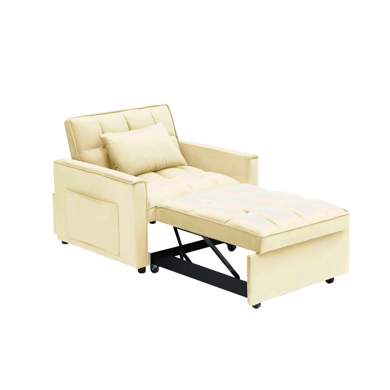 Fauteuil convertible 3-en-1 noir et blanc crème, inclinable simple avec dossier réglable, convient aux petits espaces, Crème