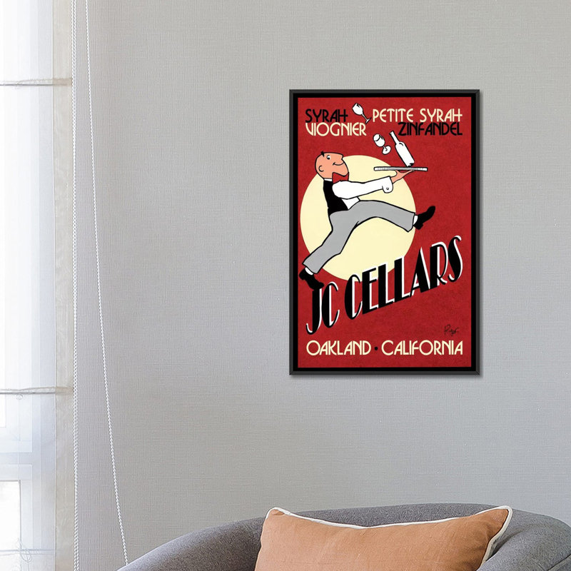 « jc cellars », affiche rétro sur toile, H 26 po x l 18 po x P 1,5 po, Toile avec cadre noir, Pas de tapis