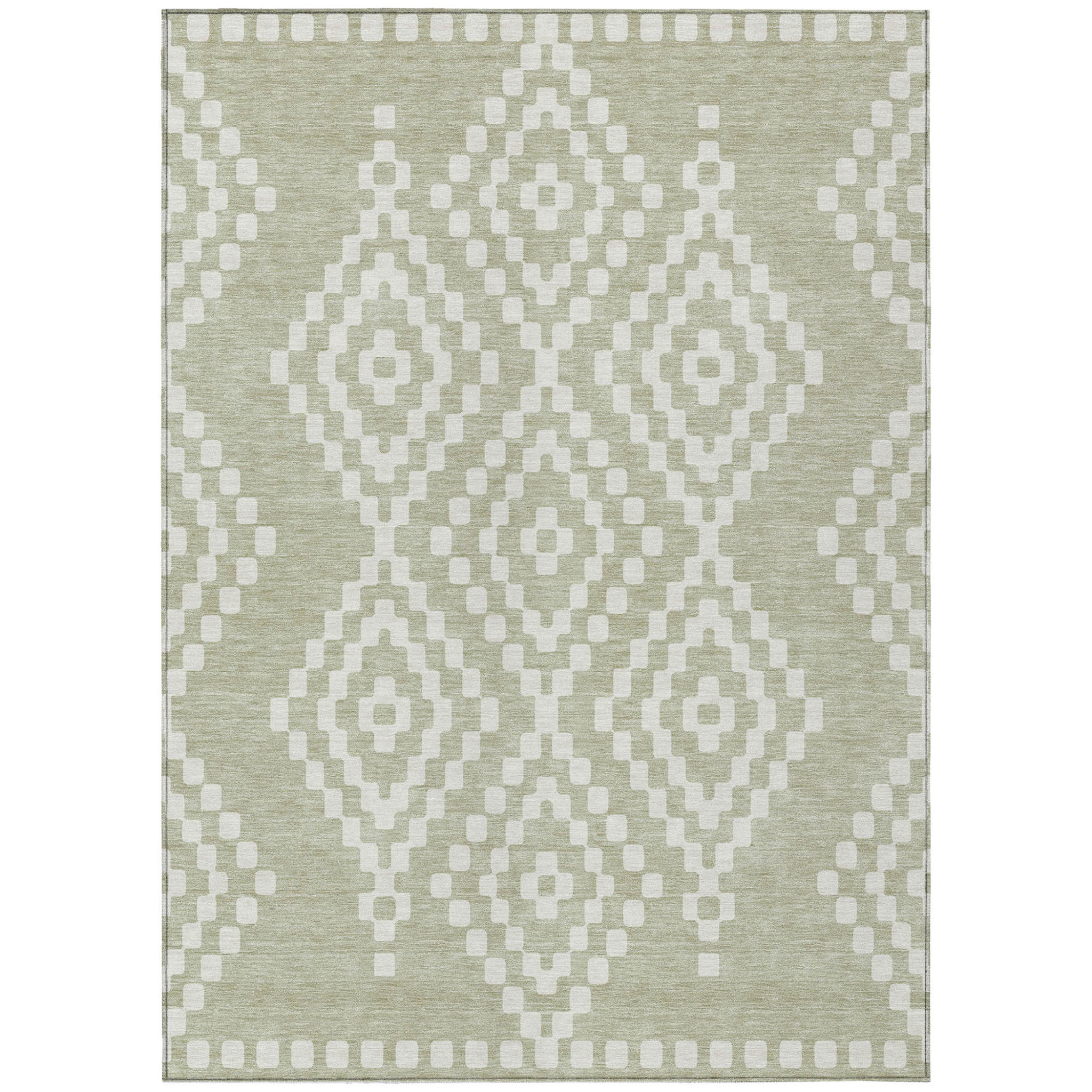 HomeRoots 9' X 12' Artichoke Green And Ivory Geometric Washable Indoor ...