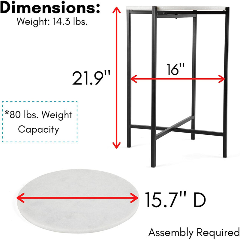 Round Marble Top Folding Side Table with Black Metal Legs