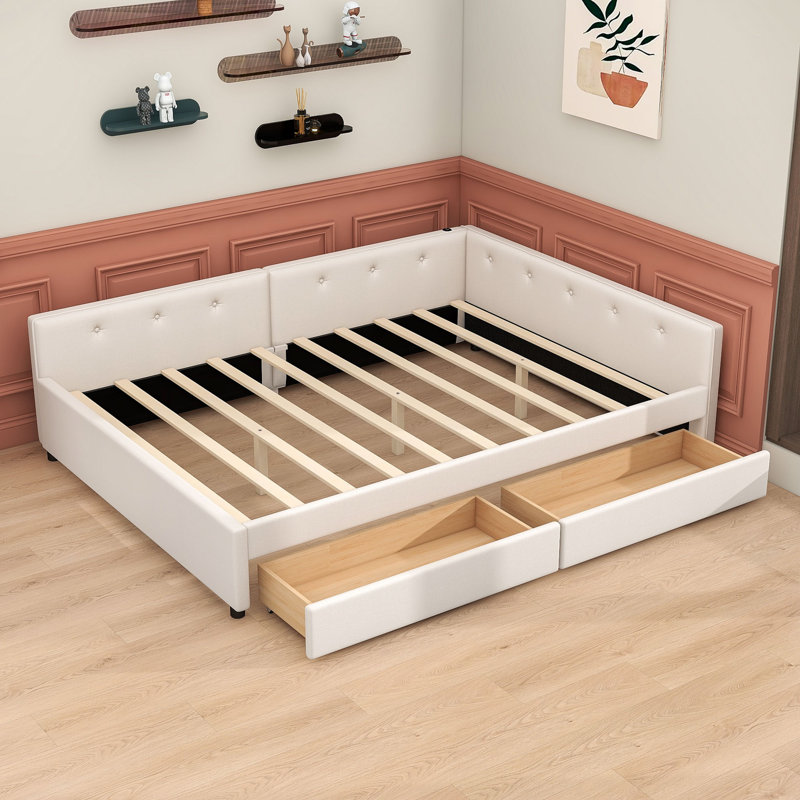 (incomplete ) Two Drawers Upholstered Daybeds with USB Size: Queen