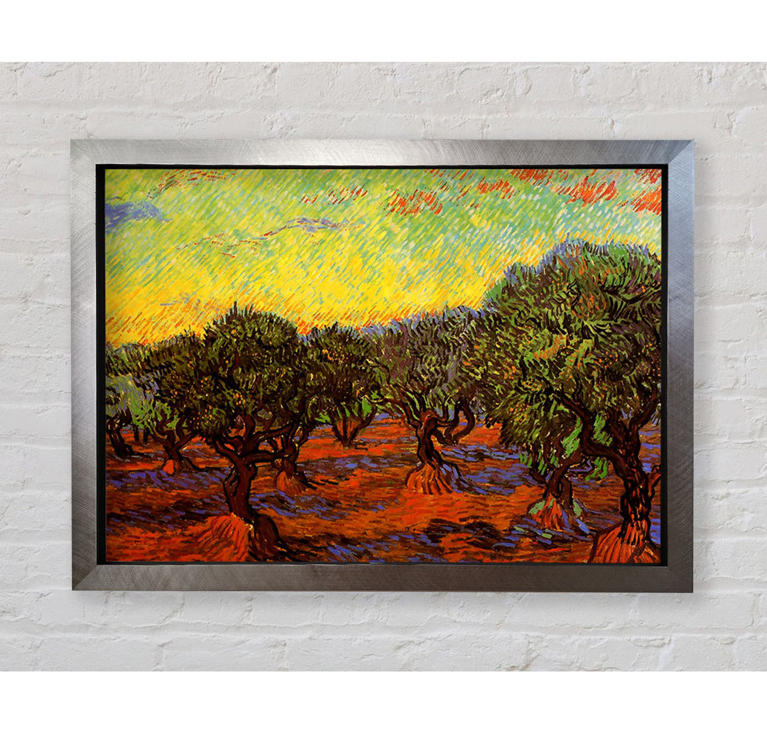 Van Gogh Olivenhain Orange Himmel - Einzelner Bilderrahmen Kunstdrucke