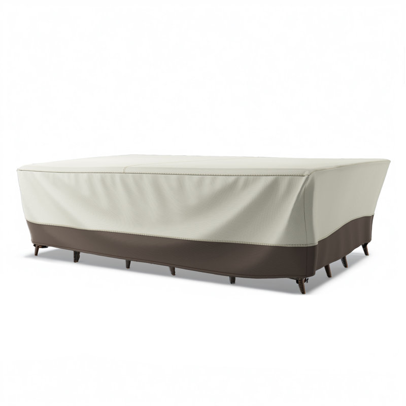 Durable 600D Oxford Fabric Outdoor Furniture Cover With Handles And Storage Bag, Beige, 28.15" H x 90.16" W x 68.11" D