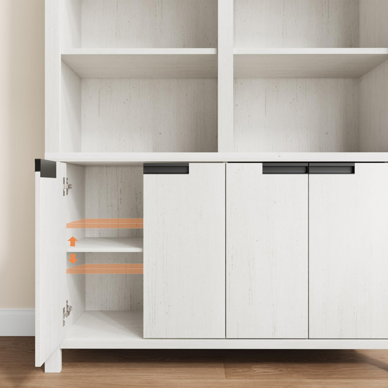 70.7" Tall Bookshelf with Doors – 5-Tier Double Wide Bookcase with Adjustable Shelf & Cabinet Storage, Farmhouse Wood Bookcase for Living Room, Office, Library (White)