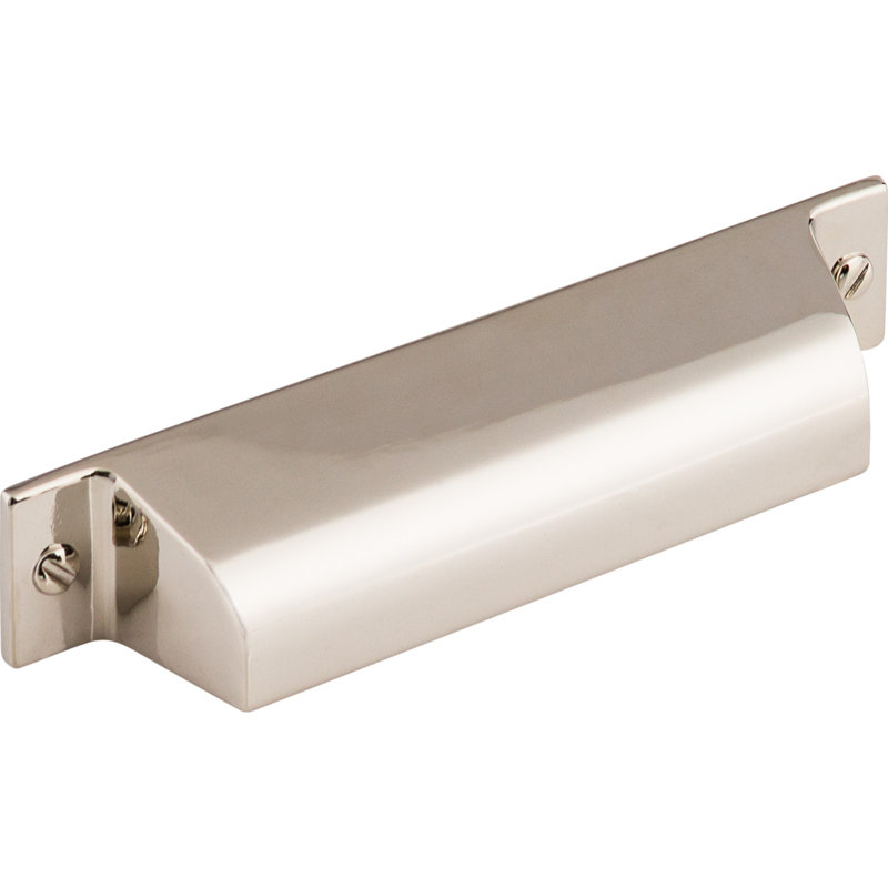 Channing 5" Center to Center Cup/Bin pull, Polished Nickel, 3 3/4" Center to Center