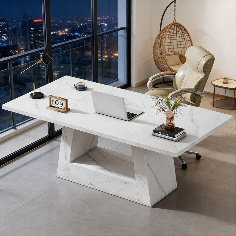 Bureau de direction spacieux, bureau d'ordinateur contemporain, bureau en faux marbre, table de salle à manger