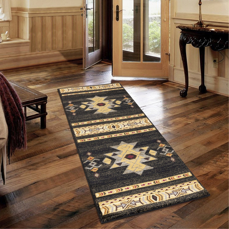 Tapis noir - 5 pi 3 po Polypropylène X 7 avec velours doux pour le confort, salon en jute noir