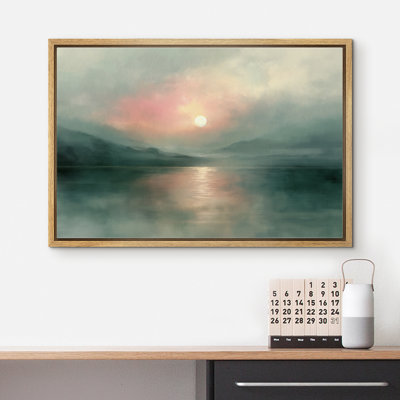 «Green Misty Sunrise Serene Nature Landscape», impression sur toile encadrée