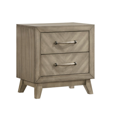 Table de chevet 2 arènes, gris antique - Ajoutez une élégance intemporelle à la chambre à coucher avec beaucoup de rangement avec des joints et une table de chevet en bois aggloméré pour 2 tiroirs spacieux en bois d'hévéa