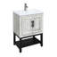 Meuble-lavabo de 24 po avec robinet à un trou, 2 portes de rangement et poignées en métal noir pour utilisation moderne, lavabo en céramique lisse
