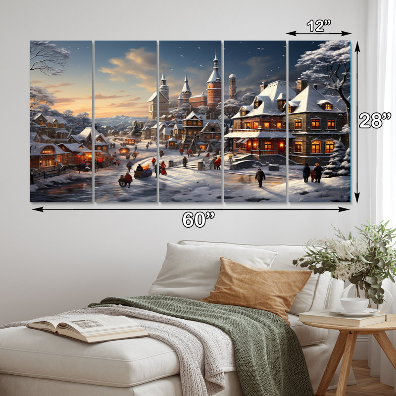 Winter Village Carnival VI - Architecture Wall Art Living Room - 5 panneaux égaux