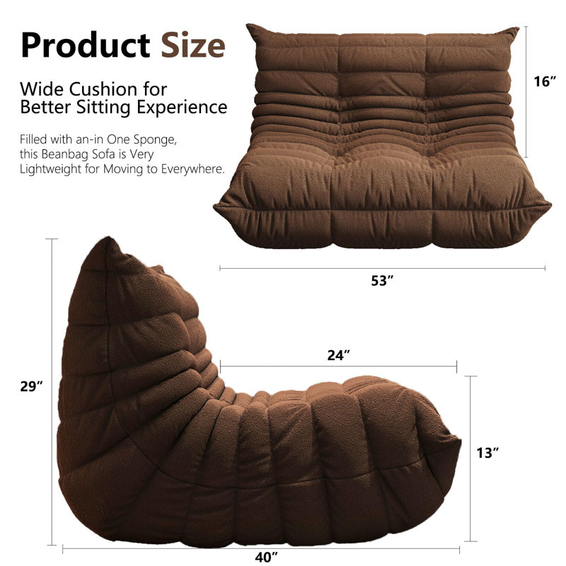 52'' W Bean Bag Chair, Modern Loveseats, Large Bean Bag Chair For Adults, Bean Bag Chairs For Teens With High-resilience Foam, Non-slip Base Floor Lounge Sofa, Living Room