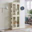 Armoire vitrée éclairée avec cadre en bois blanc antique, tablettes réglables, ampoule incluse | Shabby Chic | Salon-2066337376