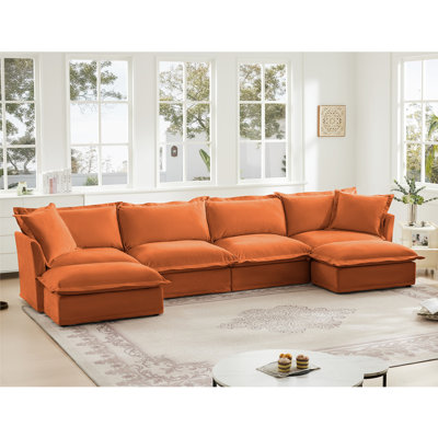 Canapé modulaire à assise large en U avec housse et housse, canapé à 4 places avec bordures françaises avec plusieurs grands coussins, canapé moelleux à assise profonde et moelleuse pour salon, appartement, tissu chenille