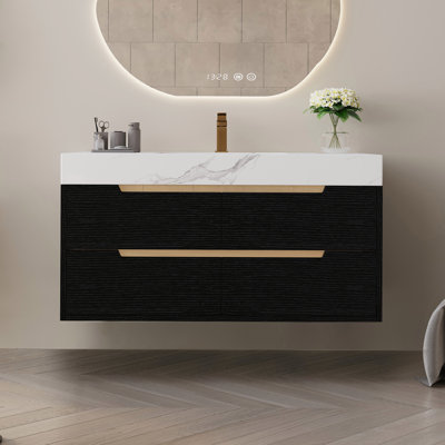 35.4" Modern Bathroom Vanity With Undermount Sink, Sintered Stone Top, Waterproof Multi-Layer Solid Wood, 4 Drawers Storage, Free-Standing/Wall-Mounte by Brayden Studio